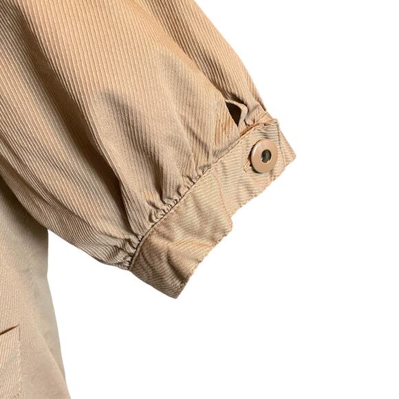 Vntg Y2k Sharagano Studio Cropped Utility Bomber Jacket Sz L Tan Puff Sleeve - Picture 7 of 13